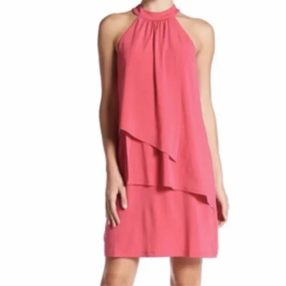 Vince Camuto | Dresses | Vince Camuto Asymmetric Drape Ruffle Front  Sleeveless Halter Dress Hot Pink | Poshmark